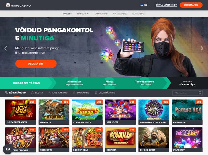 Ninja Casino Australia homepage.