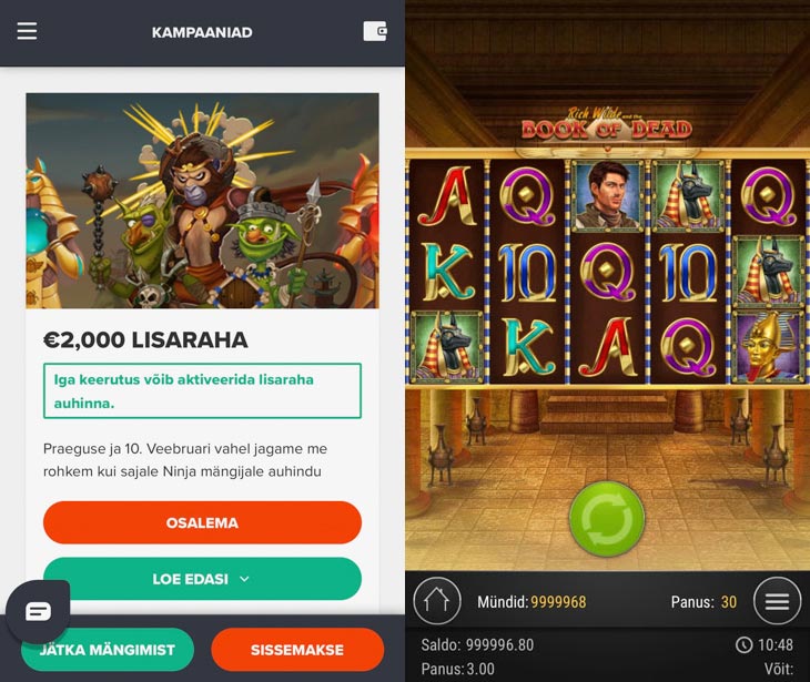 Ninja Casino on mobile.